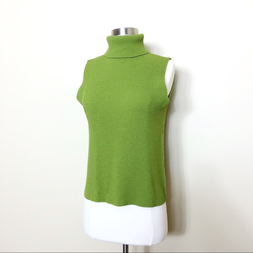 EILEEN FISHER Green Sleeveless Cowl Knit Wool Top